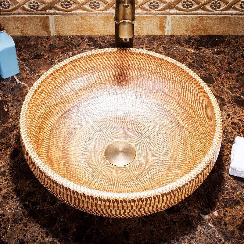 Elegant Hand-Painted Porcelain Wash Basin - Ceramic Round Vanity Bathroom Sink Bathroom Sinks  