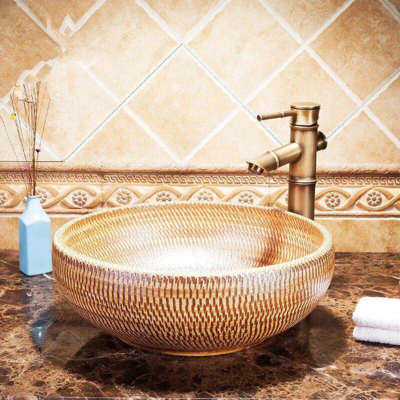 Elegant Hand-Painted Porcelain Wash Basin - Ceramic Round Vanity Bathroom Sink Bathroom Sinks  