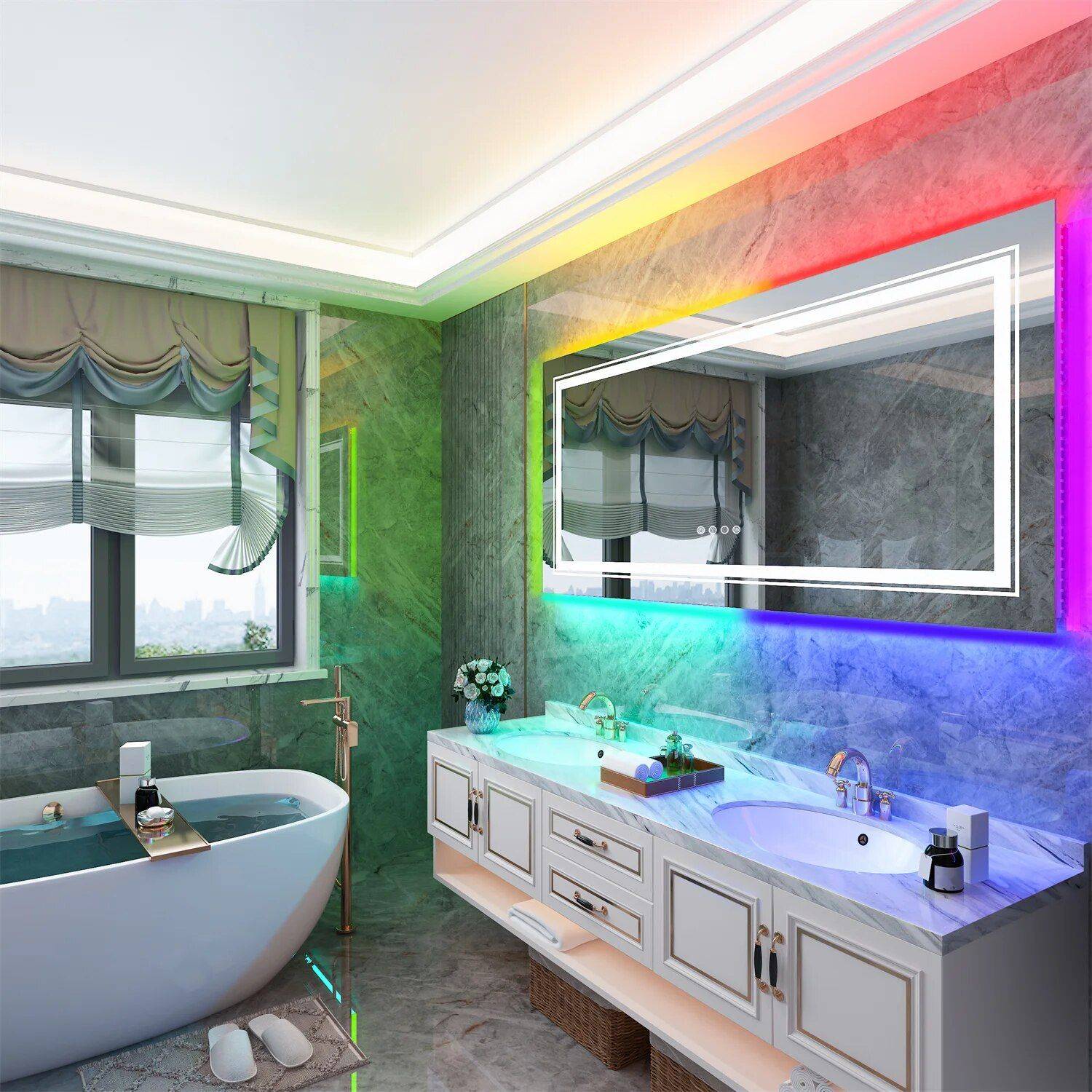 Elegant LED Vanity Mirror with RGB Backlight & Dimmable Anti-Fog Features for Modern Bathrooms Bathroom Mirrors Size : 42×20 inch Elegant LED Vanity Mirror with RGB Backlight & Dimmable Anti-Fog Features for Modern Bathrooms Bathroom Mirrors Size : 42x20 inch