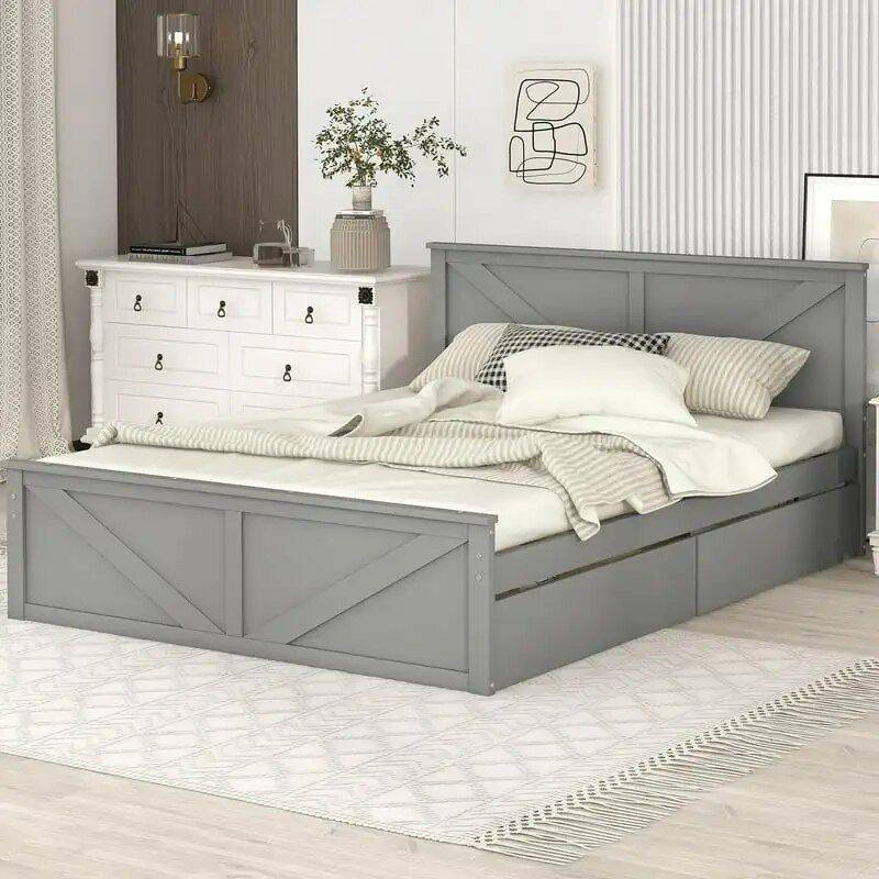 Elegant Queen Platform Bed with Storage Drawers – Gray Pine Wood Frame Beds Furniture Color : Gray Elegant Queen Platform Bed with Storage Drawers - Gray Pine Wood Frame Beds Furniture Color : Gray