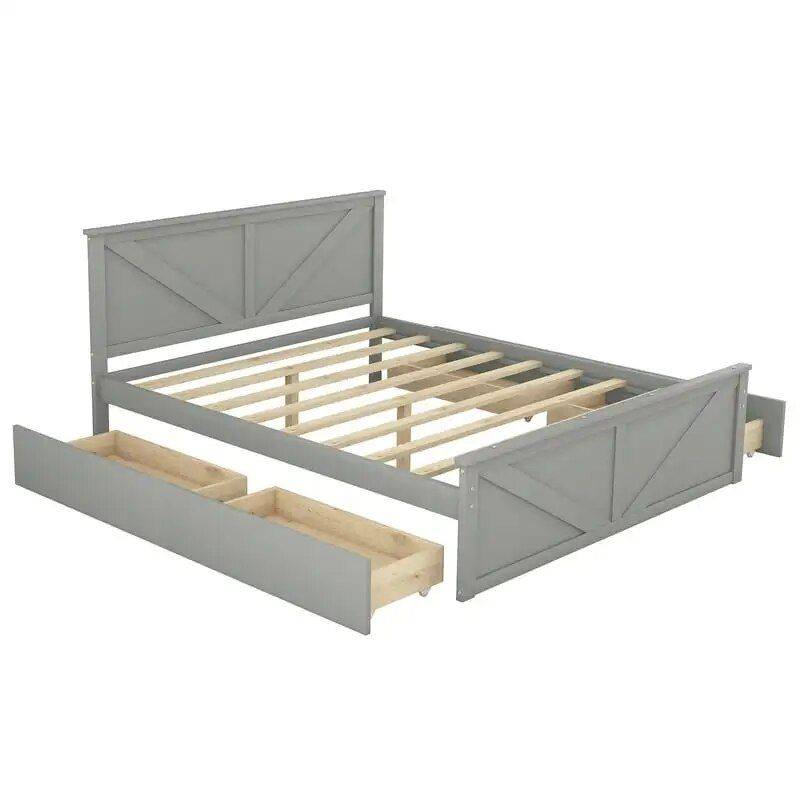 Elegant Queen Platform Bed with Storage Drawers – Gray Pine Wood Frame Beds Furniture Color : Gray Elegant Queen Platform Bed with Storage Drawers - Gray Pine Wood Frame Beds Furniture Color : Gray