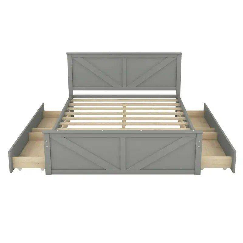 Elegant Queen Platform Bed with Storage Drawers – Gray Pine Wood Frame Beds Furniture Color : Gray Elegant Queen Platform Bed with Storage Drawers - Gray Pine Wood Frame Beds Furniture Color : Gray