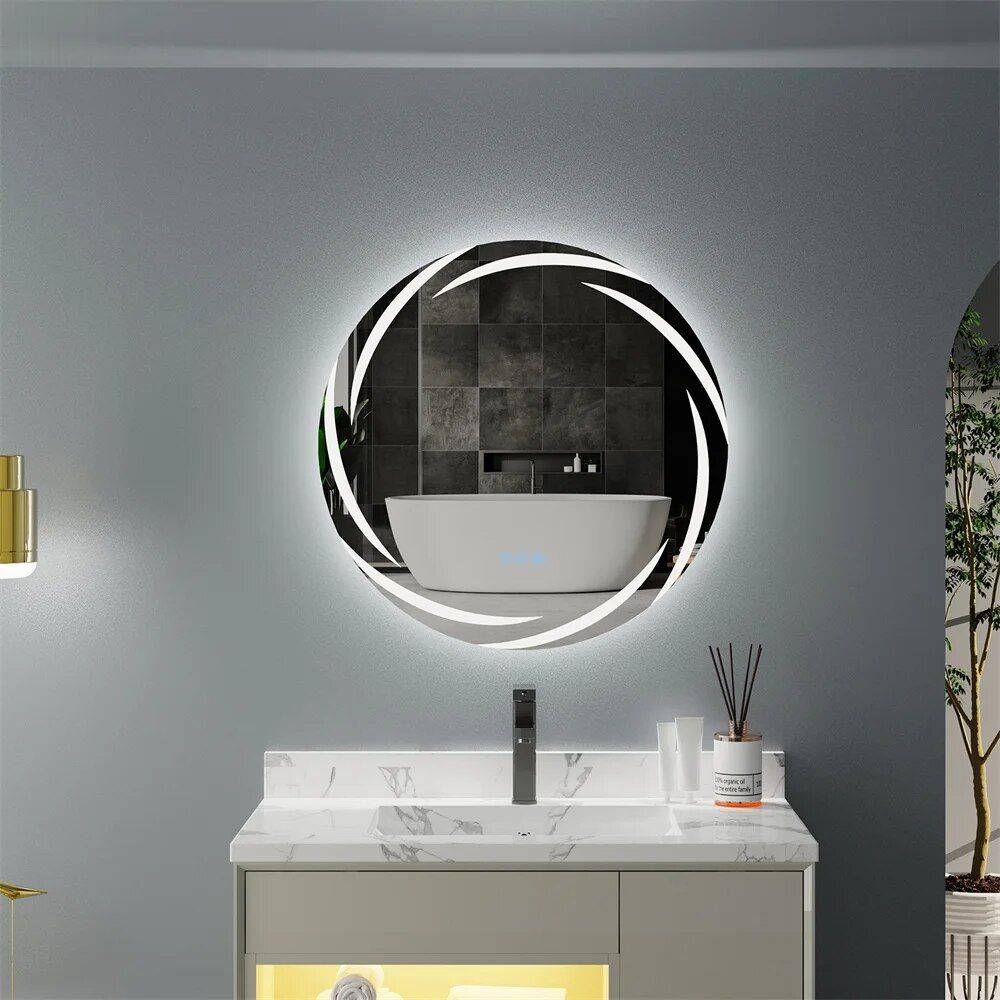 Elegant Round LED Illuminated Bathroom Mirror with Touch Sensor and Anti-Fog Features Bathroom Mirrors Size : 60cm (24 inch)|80cm (32 inch) 