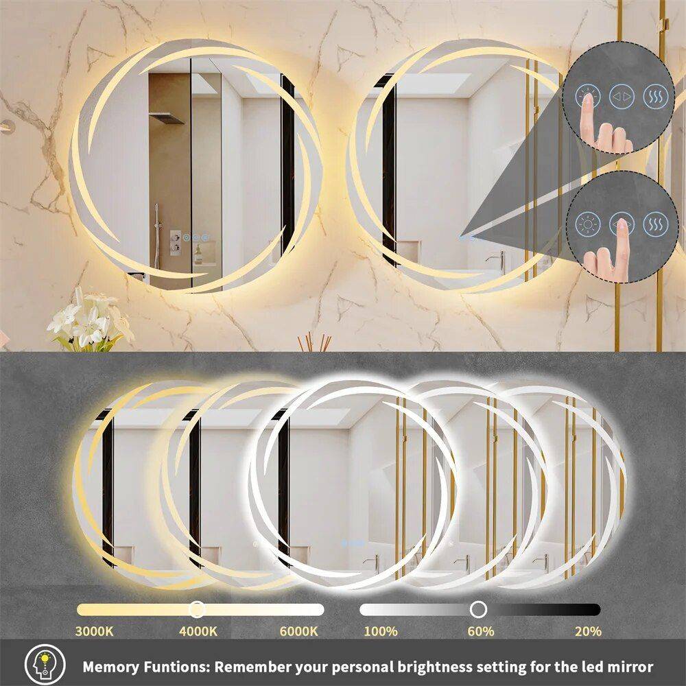 Elegant Round LED Illuminated Bathroom Mirror with Touch Sensor and Anti-Fog Features Bathroom Mirrors Size : 60cm (24 inch)|80cm (32 inch) Elegant Round LED Illuminated Bathroom Mirror with Touch Sensor and Anti-Fog Features Bathroom Mirrors Size : 60cm (24 inch)|80cm (32 inch)