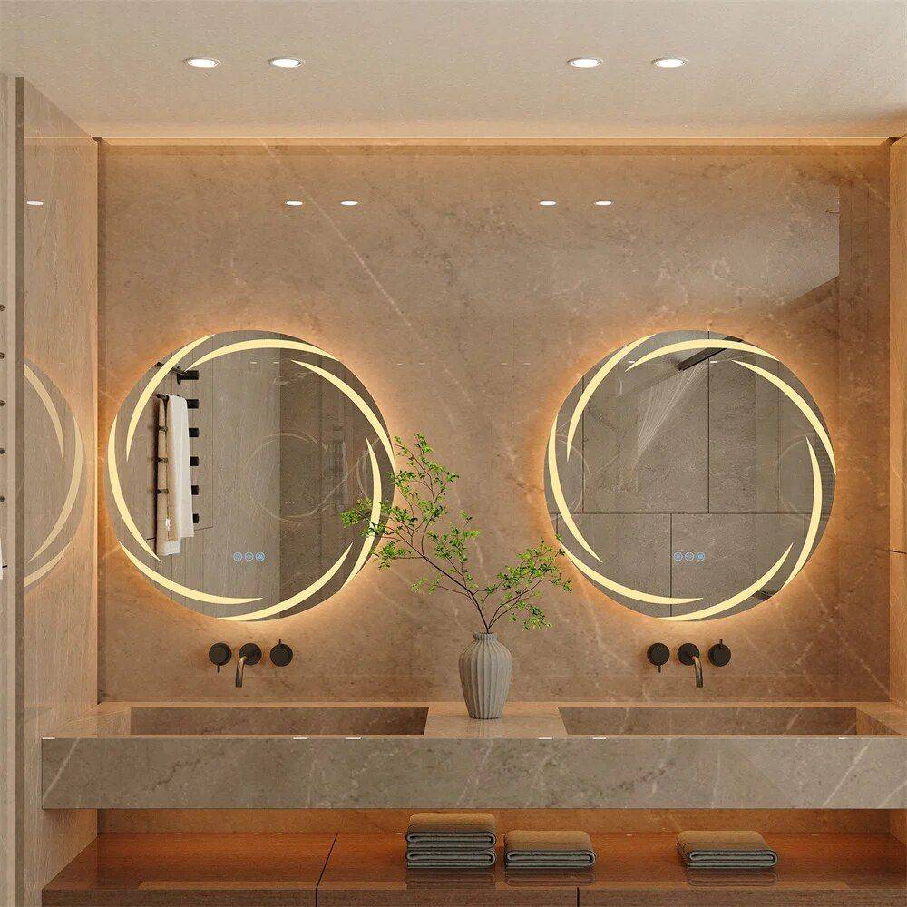 Elegant Round LED Illuminated Bathroom Mirror with Touch Sensor and Anti-Fog Features Bathroom Mirrors Size : 60cm (24 inch)|80cm (32 inch) 