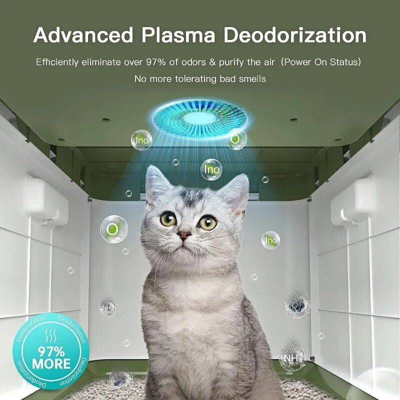 Extra Large Auto Deodorizing Cat Litter Box with Advanced Sterilization Pet Supplies Smart Litter Boxes Color : Grey|Green Extra Large Auto Deodorizing Cat Litter Box with Advanced Sterilization Pet Supplies Smart Litter Boxes Color : Grey|Green