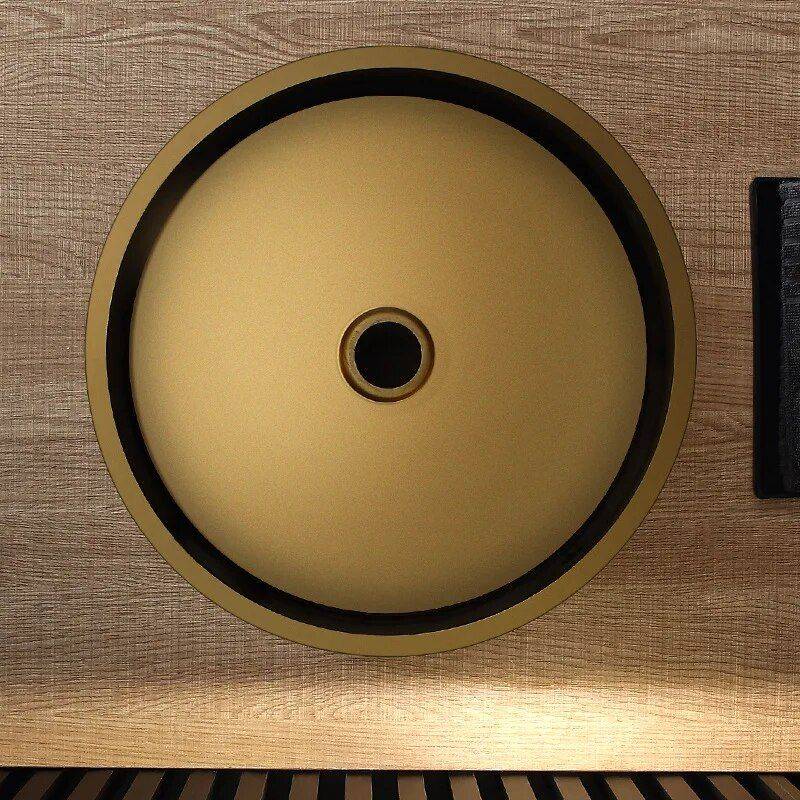 Gold Stainless Steel Round Countertop Basin with Drainer Bathroom Sinks Color : Gold Gold Stainless Steel Round Countertop Basin with Drainer Bathroom Sinks Color : Gold