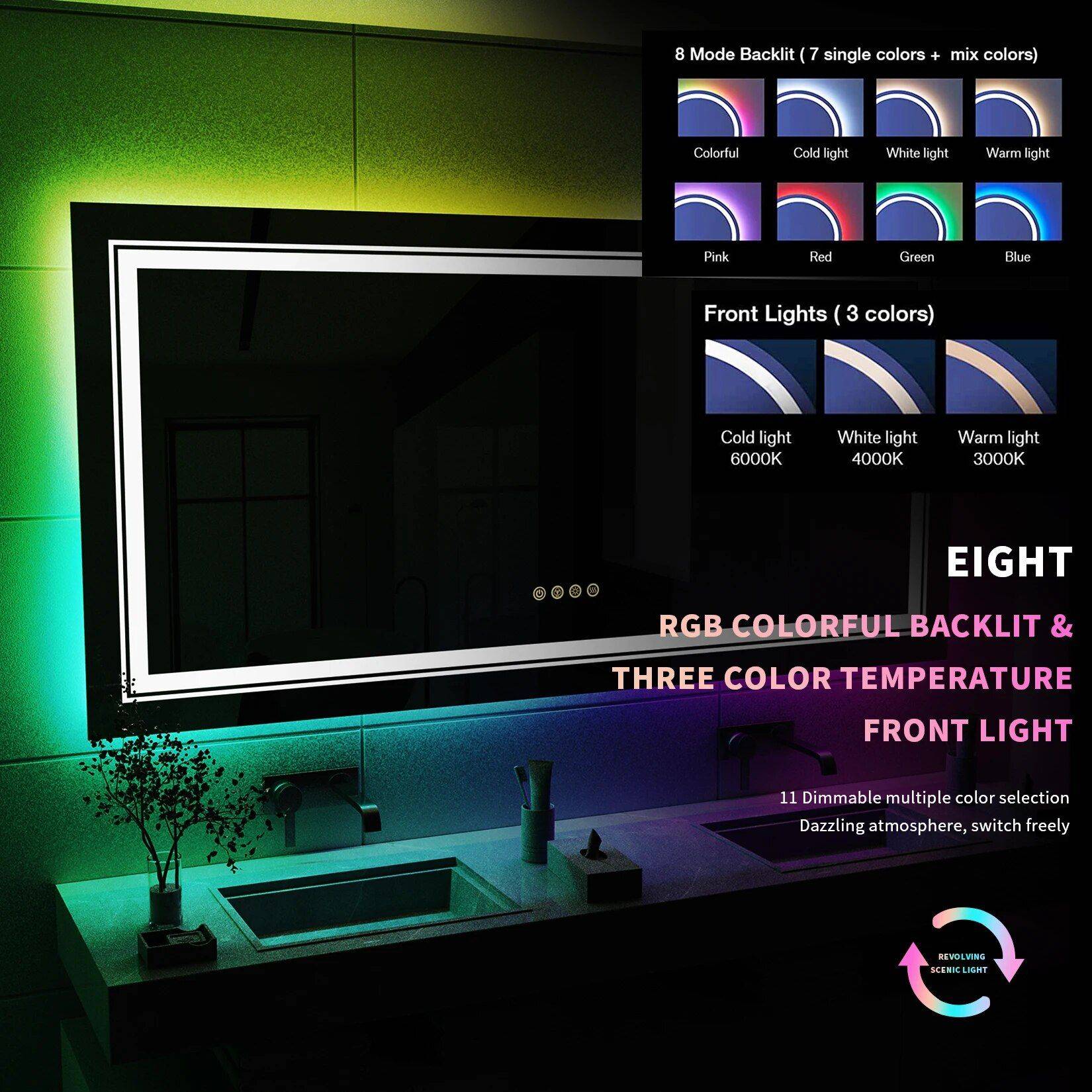Lux-Illuminate RGB LED Bathroom Mirror | Anti-Fog, Dimmable, CRI 90 Vanity Wall Mirror Bathroom Mirrors Size : 48×32 inch|55×28 inch Lux-Illuminate RGB LED Bathroom Mirror | Anti-Fog, Dimmable, CRI 90 Vanity Wall Mirror Bathroom Mirrors Size : 48x32 inch|55x28 inch