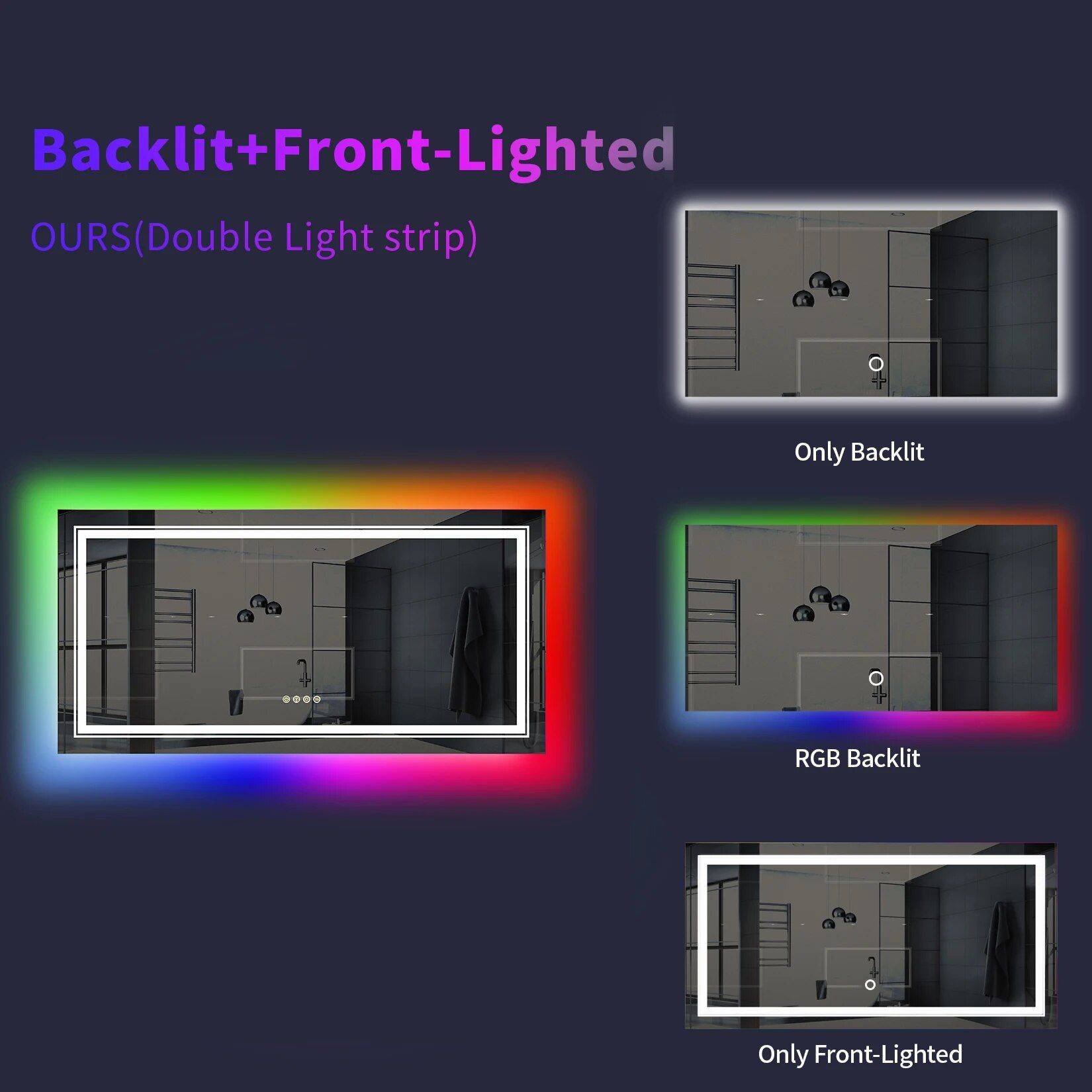Lux-Illuminate RGB LED Bathroom Mirror | Anti-Fog, Dimmable, CRI 90 Vanity Wall Mirror Bathroom Mirrors Size : 48×32 inch|55×28 inch Lux-Illuminate RGB LED Bathroom Mirror | Anti-Fog, Dimmable, CRI 90 Vanity Wall Mirror Bathroom Mirrors Size : 48x32 inch|55x28 inch