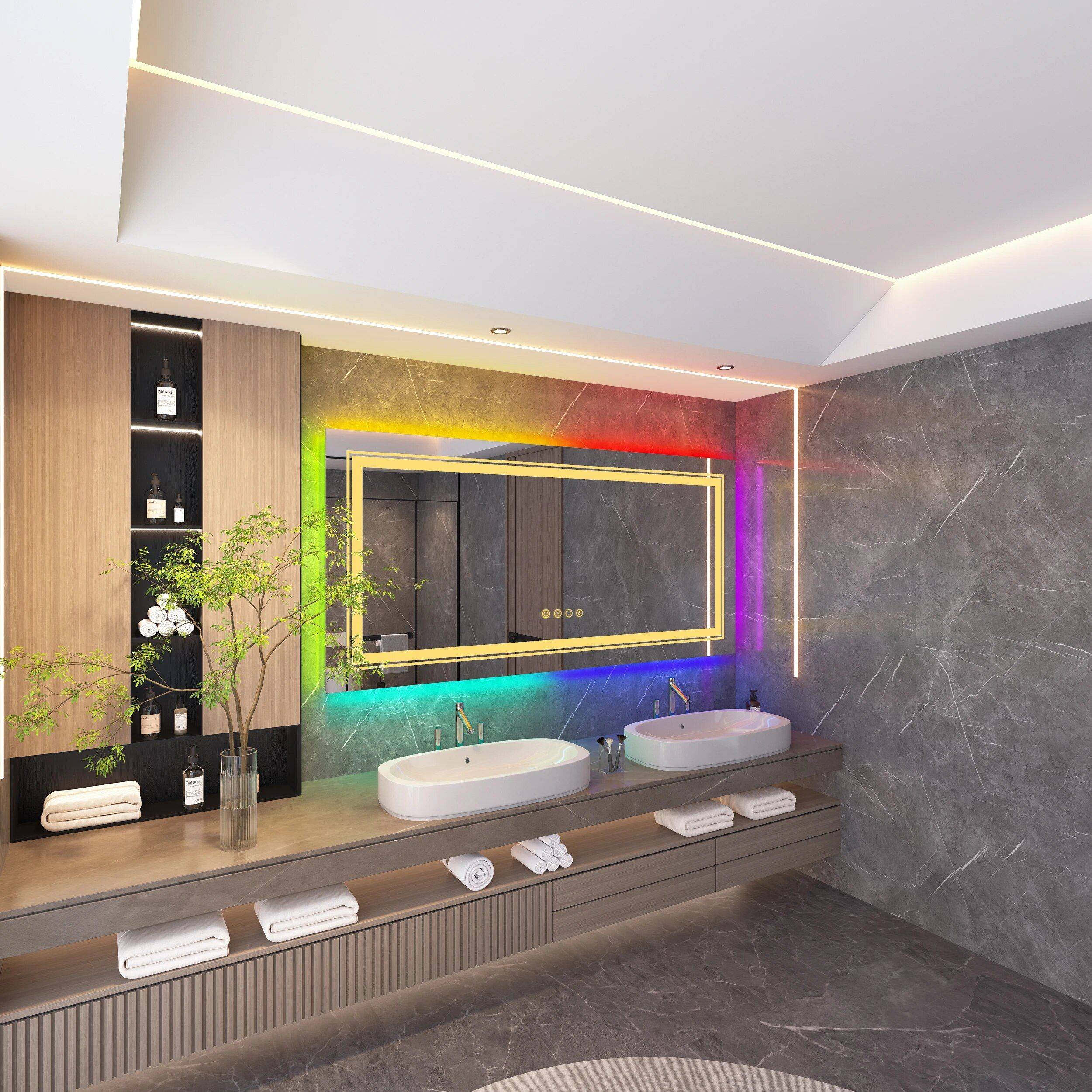 Lux-Illuminate RGB LED Bathroom Mirror | Anti-Fog, Dimmable, CRI 90 Vanity Wall Mirror Bathroom Mirrors Size : 48×32 inch|55×28 inch Lux-Illuminate RGB LED Bathroom Mirror | Anti-Fog, Dimmable, CRI 90 Vanity Wall Mirror Bathroom Mirrors Size : 48x32 inch|55x28 inch