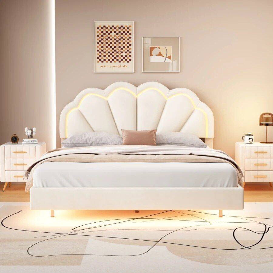Luxurious Queen Size LED Upholstered Bed Frame Beds Furniture Luxurious Queen Size LED Upholstered Bed Frame Beds Furniture