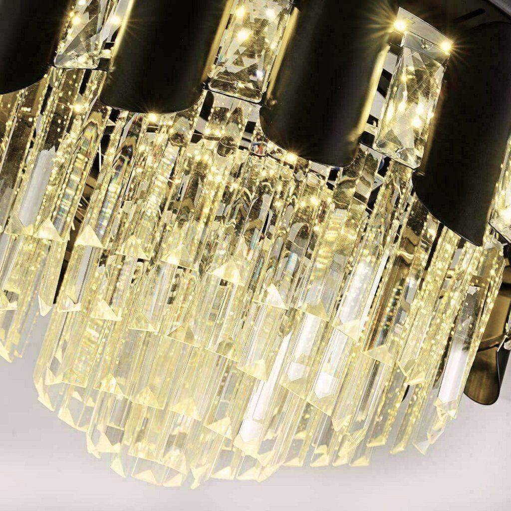 Luxury 42″ Crystal Ceiling Fan with Dimmable LED Light & Invisible Blades Ceiling Lights Lighting Color : Black|Silver|Gold Luxury 42