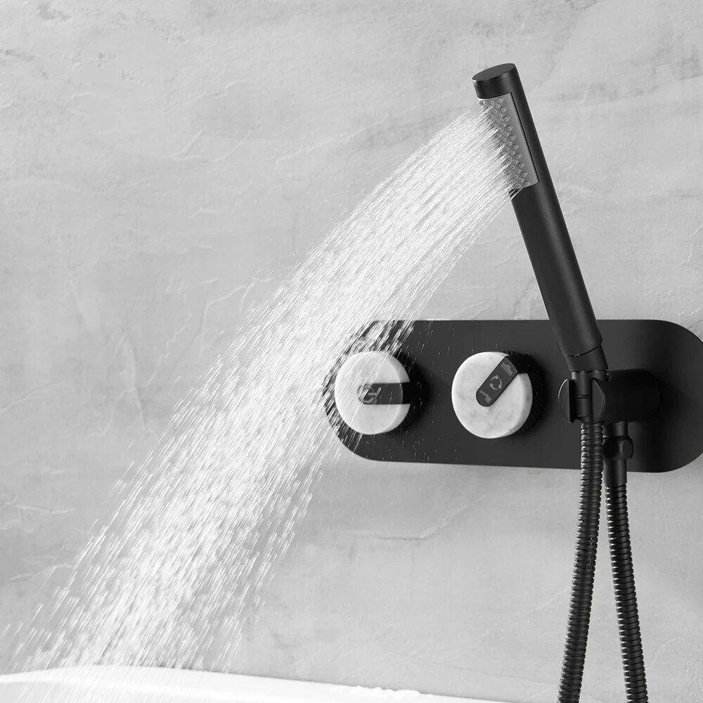 Luxury Freestanding Dual Handle Bathtub Faucet with Handheld Shower Bathroom Shower Systems & Faucets Color : Matte Black Luxury Freestanding Dual Handle Bathtub Faucet with Handheld Shower Bathroom Shower Systems & Faucets Color : Matte Black