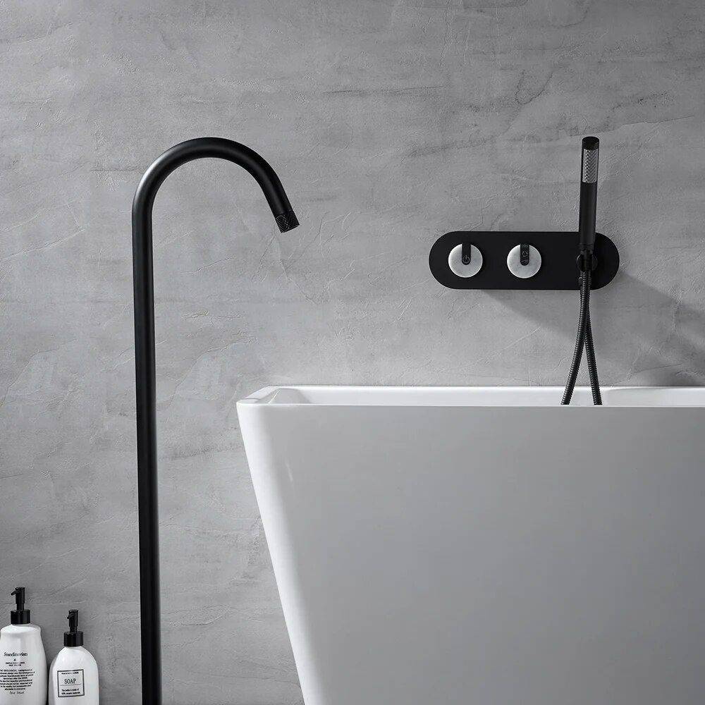 Luxury Freestanding Dual Handle Bathtub Faucet with Handheld Shower Bathroom Shower Systems & Faucets Color : Matte Black Luxury Freestanding Dual Handle Bathtub Faucet with Handheld Shower Bathroom Shower Systems & Faucets Color : Matte Black