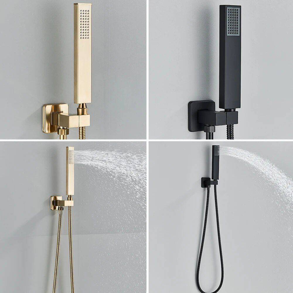 Luxury Gold Thermostatic LED Shower Set with Rainfall & Waterfall Ceiling Mount Bathroom Shower Systems & Faucets Color : Brushed Gold Luxury Gold Thermostatic LED Shower Set with Rainfall & Waterfall Ceiling Mount Bathroom Shower Systems & Faucets Color : Brushed Gold