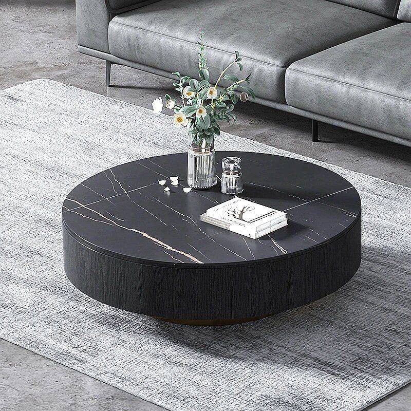 Luxury Italian Marble Sintered Stone Round Coffee Table Furniture Side Tables & Coffee Tables Color : Black|White-silver|White-gold Luxury Italian Marble Sintered Stone Round Coffee Table Furniture Side Tables & Coffee Tables Color : Black|White-silver|White-gold