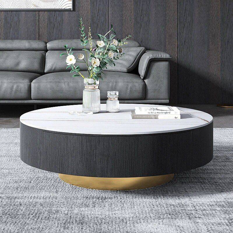 Luxury Italian Marble Sintered Stone Round Coffee Table Furniture Side Tables & Coffee Tables Color : Black|White-silver|White-gold Luxury Italian Marble Sintered Stone Round Coffee Table Furniture Side Tables & Coffee Tables Color : Black|White-silver|White-gold