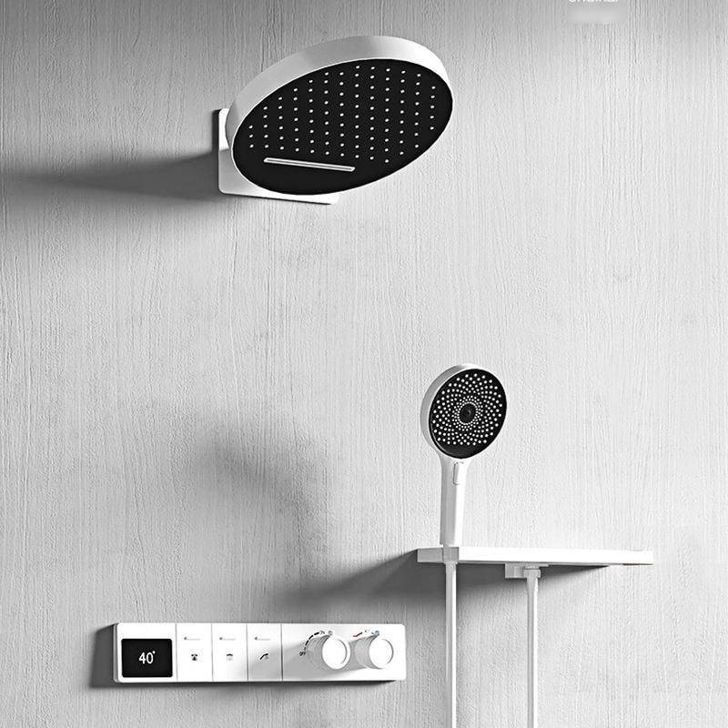Luxury LED Shower System with Polished Brass Finish Bathroom Shower Systems & Faucets Color : Chrome|Chrome (with a shelf)|Matte Black|Matte Black (with a shelf)|White|White (with a shelf)|Brushed Grey|Brushed Grey (with a shelf) 