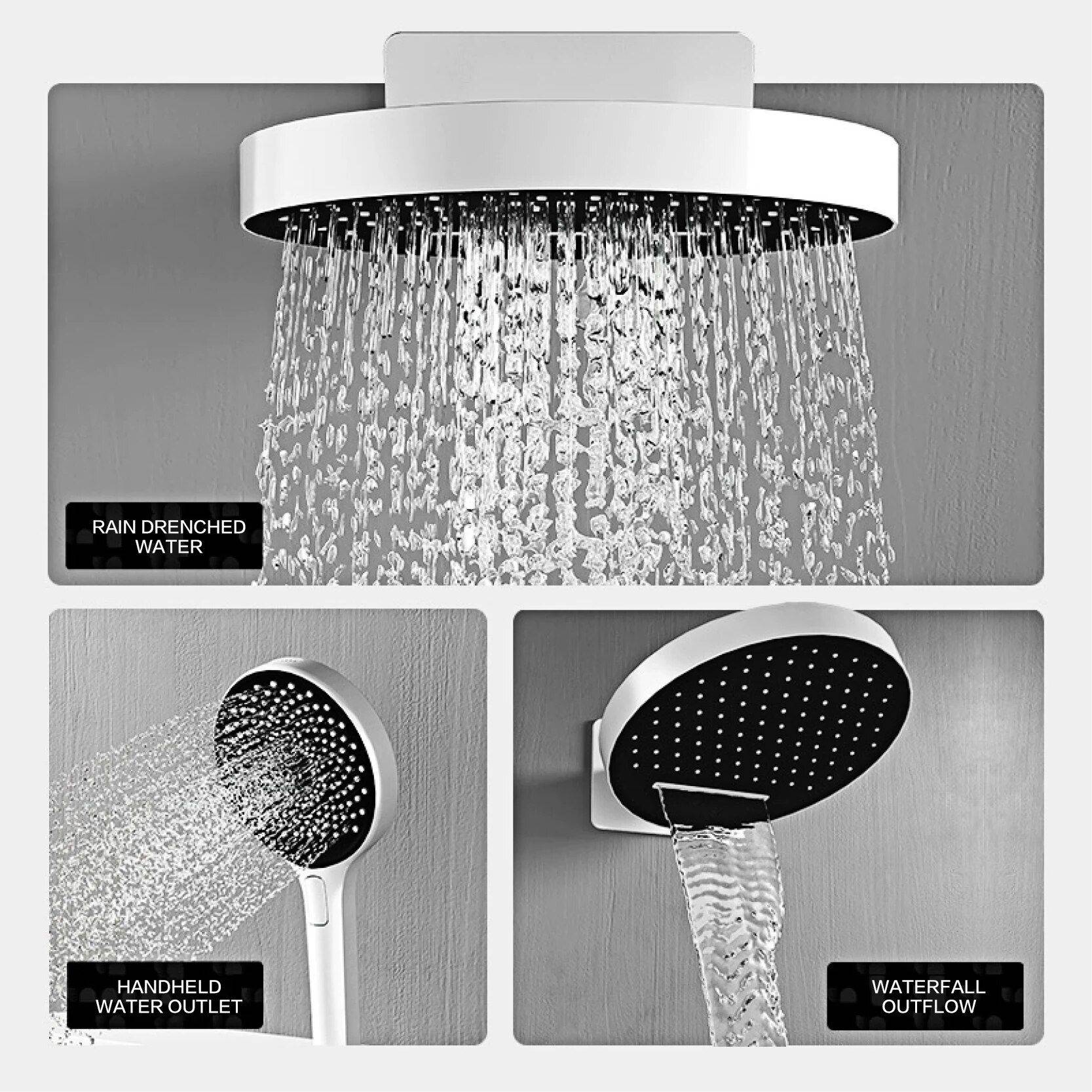 Luxury LED Shower System with Polished Brass Finish Bathroom Shower Systems & Faucets Color : Chrome|Chrome (with a shelf)|Matte Black|Matte Black (with a shelf)|White|White (with a shelf)|Brushed Grey|Brushed Grey (with a shelf) 