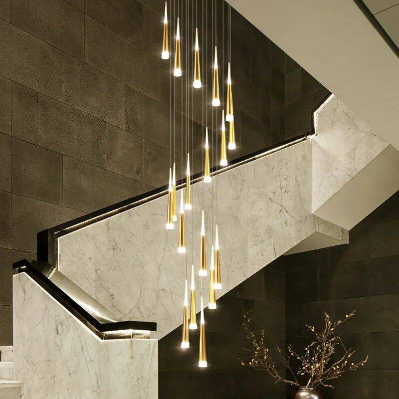 Luxury LED Staircase Chandelier for Modern Interiors Ceiling Lights Lighting Color : Black |Gold|Brown|Silver |White 