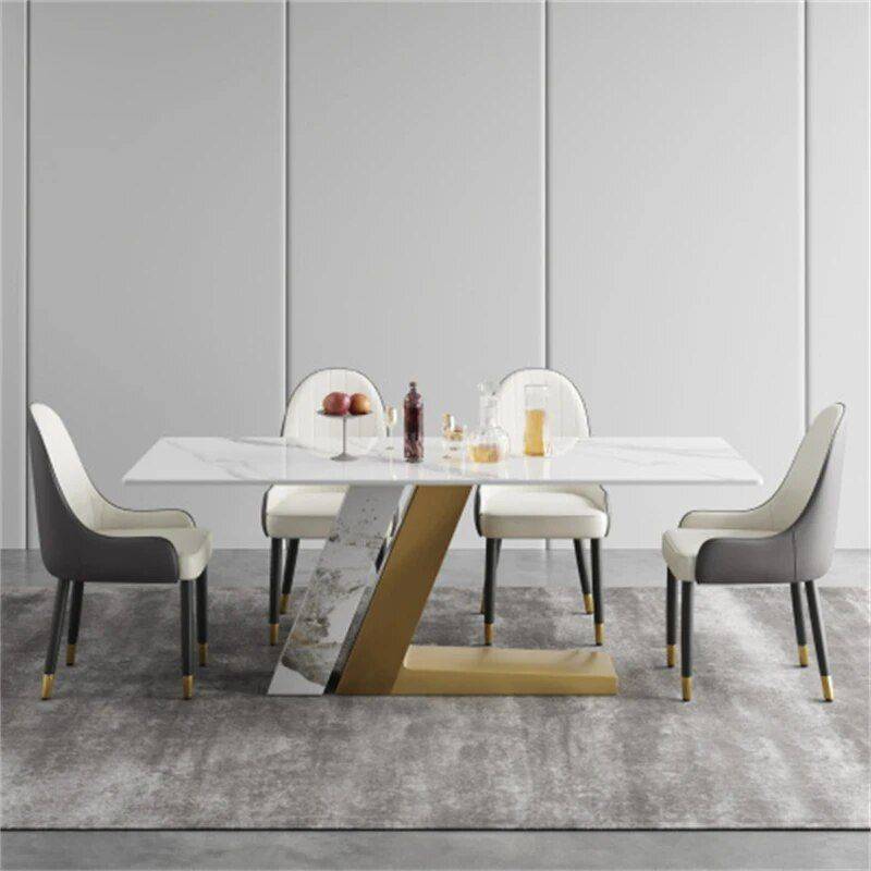 Luxury Modern Artificial Stone Dining Table with Golden Metal Legs Dining Tables Furniture  