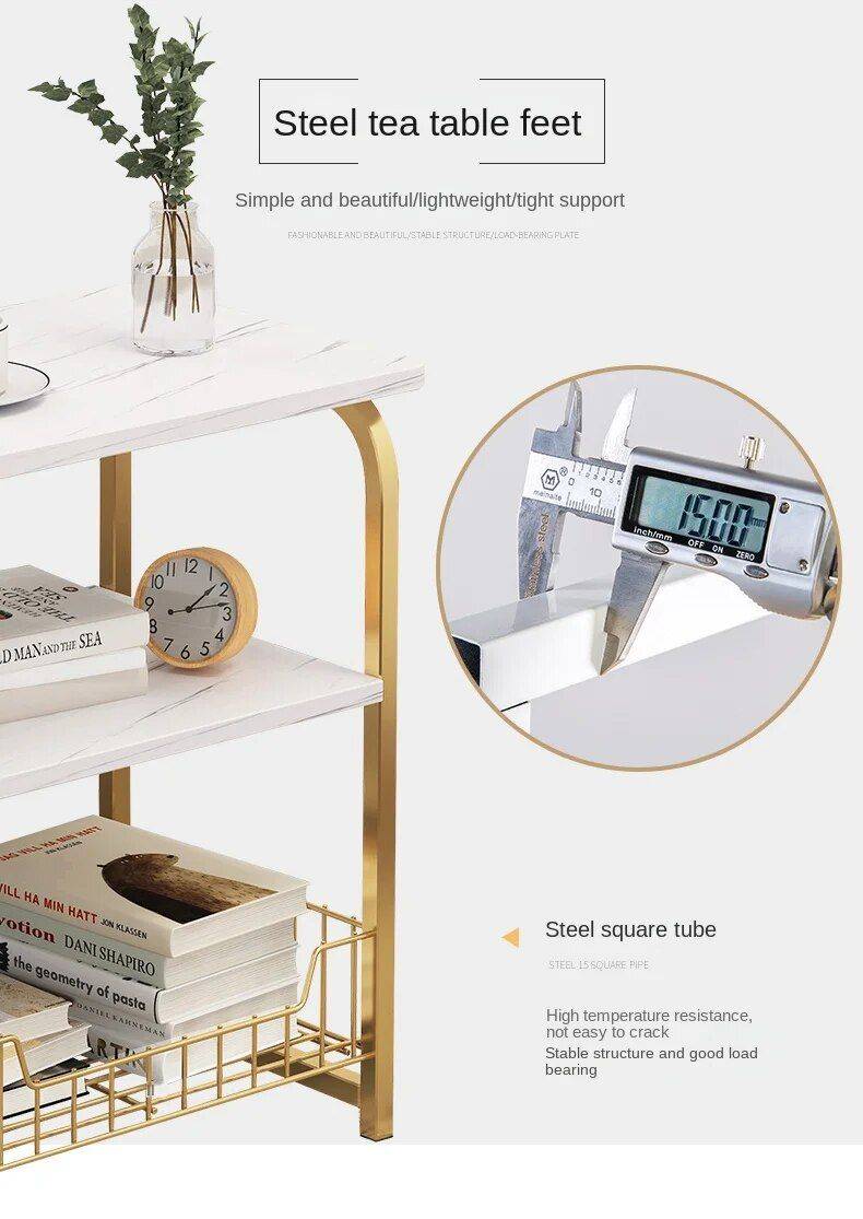 Marble-Textured Wood MDF Coffee Table with Stainless Steel Frame Furniture Side Tables & Coffee Tables Color : White 3 Layers Marble-Textured Wood MDF Coffee Table with Stainless Steel Frame Furniture Side Tables & Coffee Tables Color : White 3 Layers