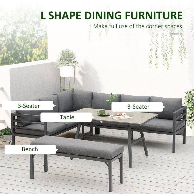 Modern 4-Piece Aluminum Patio Dining Set with Bench and Cushions Dining Tables Furniture Color : Gray 