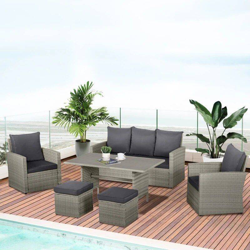 Modern 6-Piece Patio Dining and Seating Set Dining Tables Furniture  