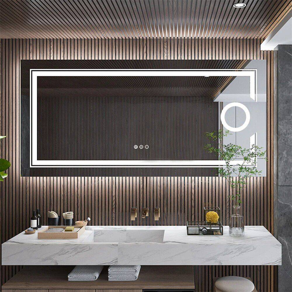 Modern Frameless LED Lighted Bathroom Mirror with 3X Magnifying Feature & 3 Color Lighting Bathroom Mirrors Color : Silver Modern Frameless LED Lighted Bathroom Mirror with 3X Magnifying Feature & 3 Color Lighting Bathroom Mirrors Color : Silver