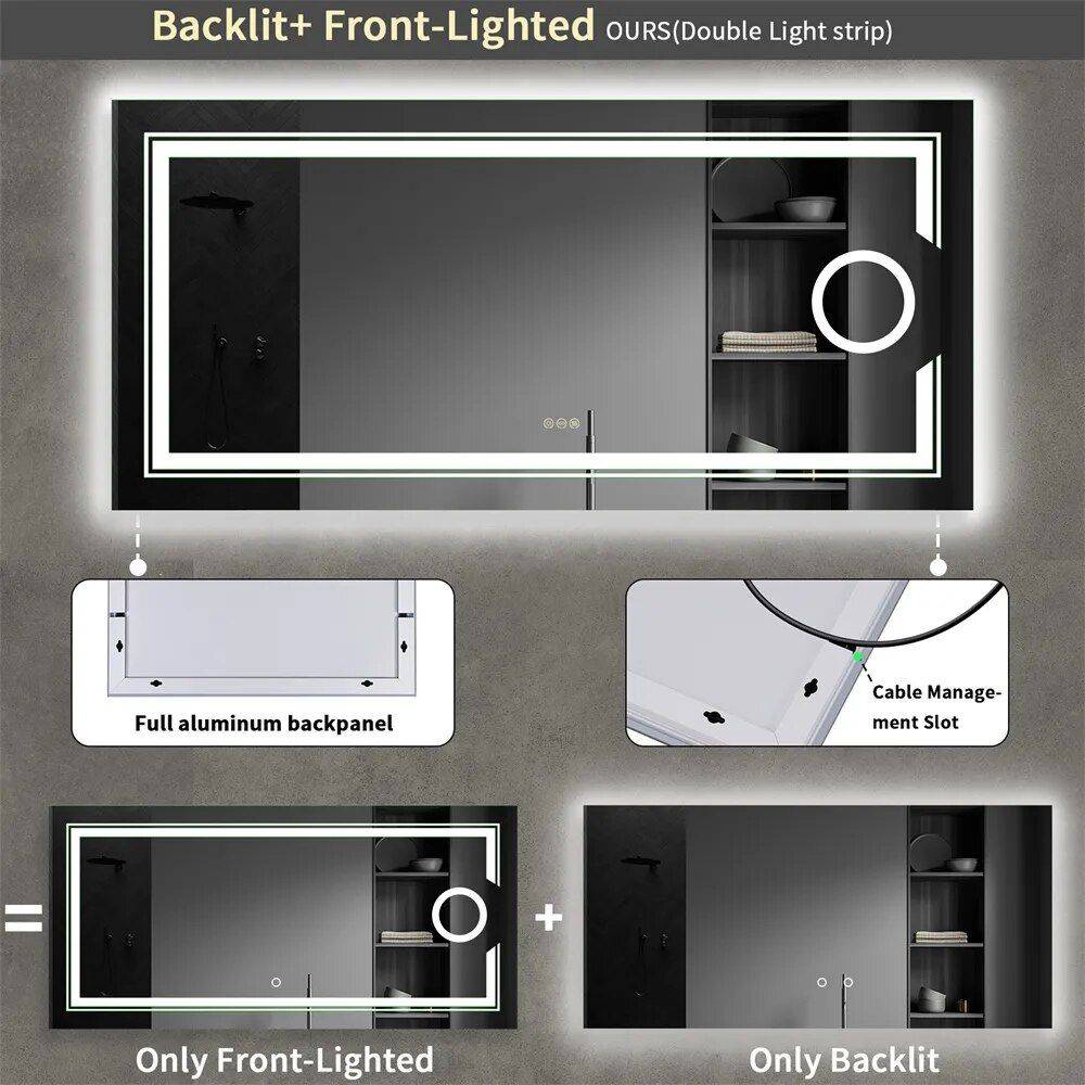 Modern Frameless LED Lighted Bathroom Mirror with 3X Magnifying Feature & 3 Color Lighting Bathroom Mirrors Color : Silver Modern Frameless LED Lighted Bathroom Mirror with 3X Magnifying Feature & 3 Color Lighting Bathroom Mirrors Color : Silver
