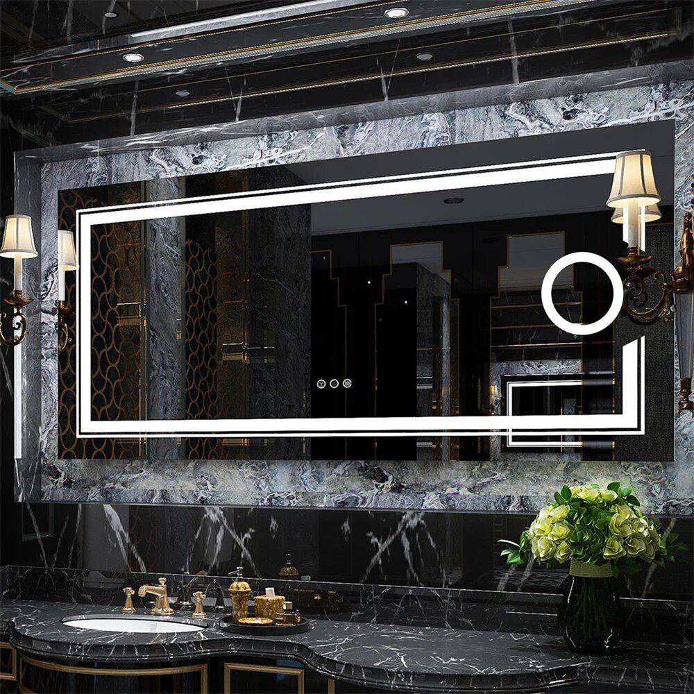 Modern Frameless LED Lighted Bathroom Mirror with 3X Magnifying Feature & 3 Color Lighting Bathroom Mirrors Color : Silver Modern Frameless LED Lighted Bathroom Mirror with 3X Magnifying Feature & 3 Color Lighting Bathroom Mirrors Color : Silver
