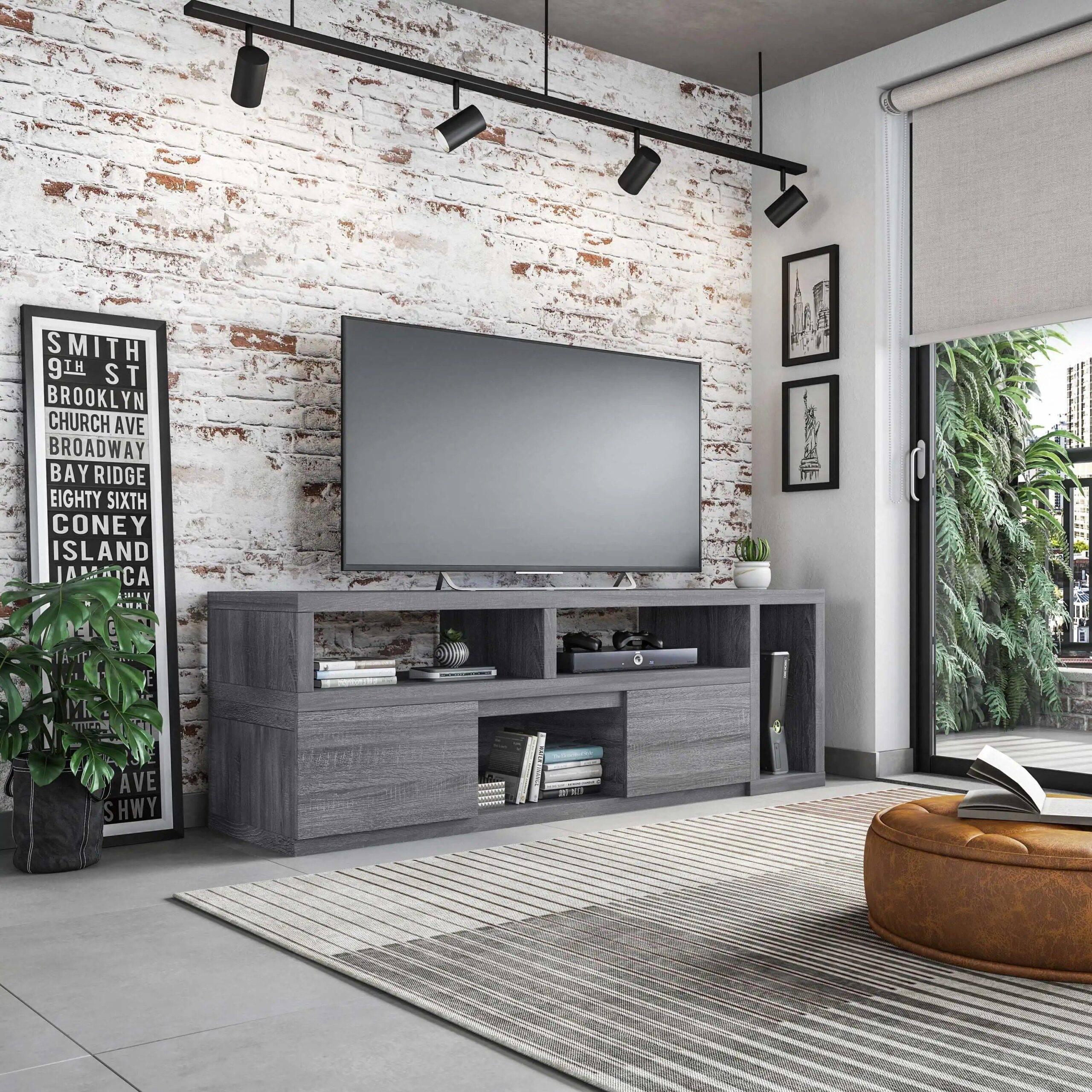Modern Grey Low Profile TV Stand Console Furniture Stands & Console Tables Modern Grey Low Profile TV Stand Console Furniture Stands & Console Tables