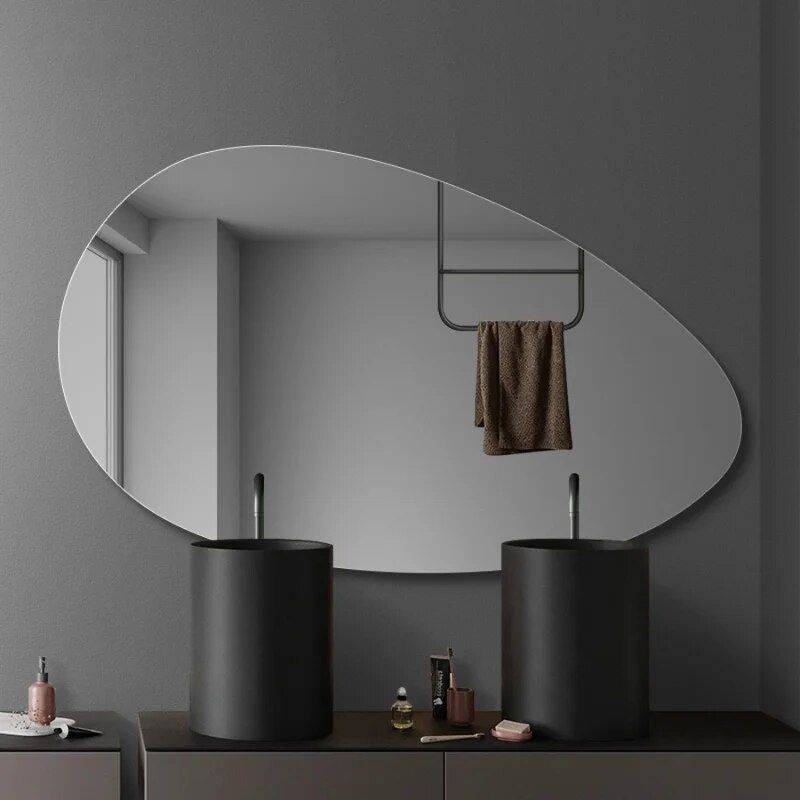 Modern Illuminated Wall Vanity Mirror – Frameless, Irregular Shape with LED Lighting Bathroom Mirrors Size : 75x100cm|75x120cm Modern Illuminated Wall Vanity Mirror – Frameless, Irregular Shape with LED Lighting Bathroom Mirrors Size : 75x100cm|75x120cm