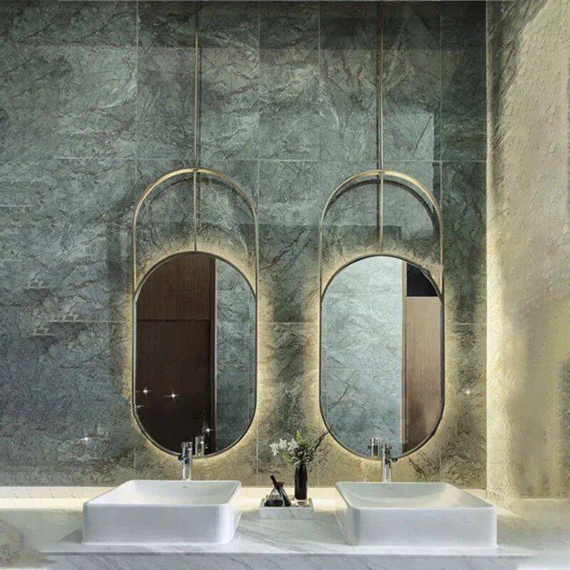 Modern LED Oval Wall Mirror with Magnifying Feature and Stainless Steel Frame Bathroom Mirrors Color : Gold Modern LED Oval Wall Mirror with Magnifying Feature and Stainless Steel Frame Bathroom Mirrors Color : Gold