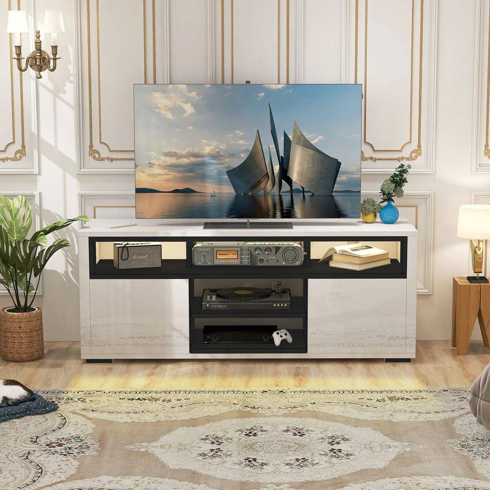 Modern LED TV Stand Cabinet with RGB Lights Furniture Stands & Console Tables Modern LED TV Stand Cabinet with RGB Lights Furniture Stands & Console Tables