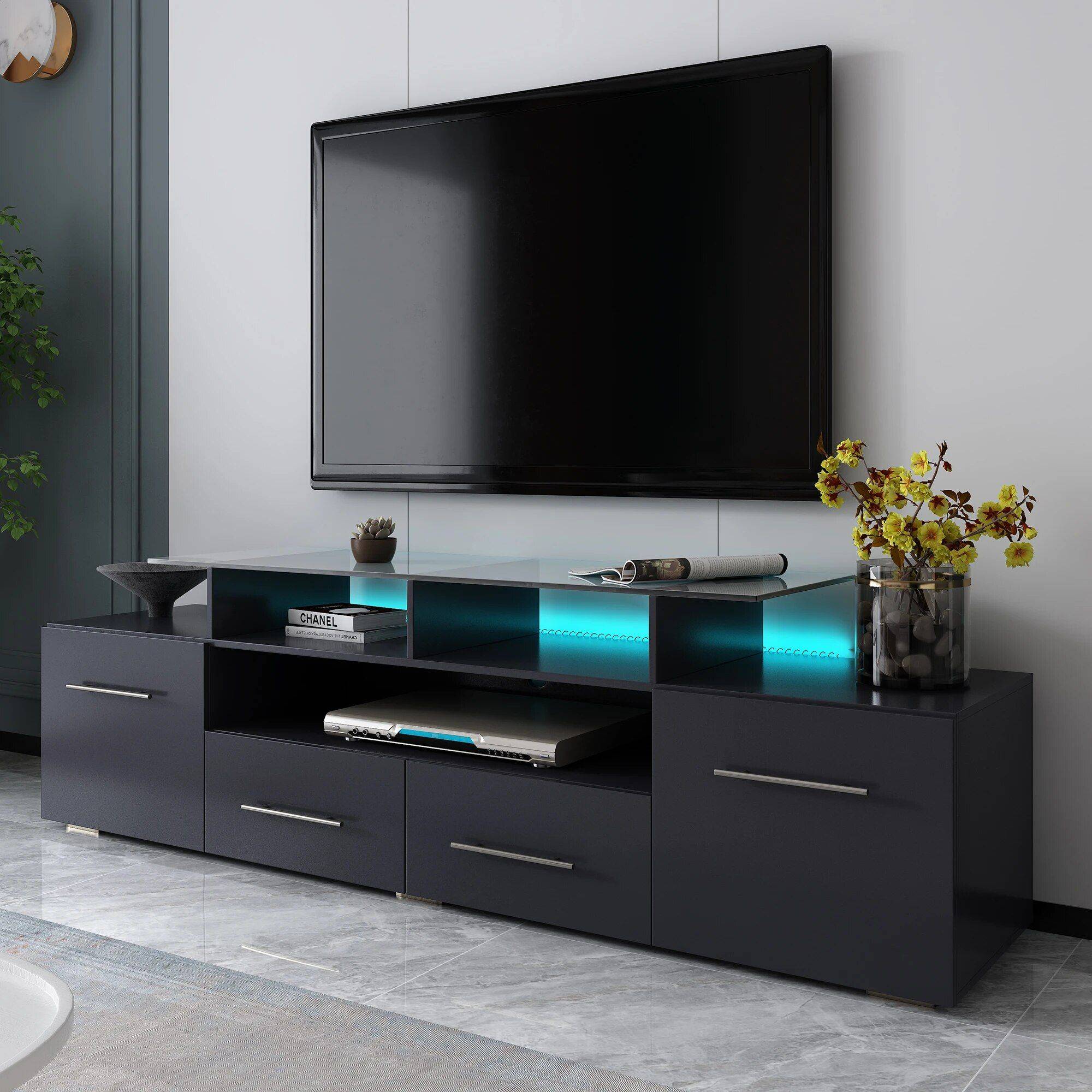 Modern LED TV Stand with Multi-Color Lights High Gloss Entertainment Center for 70-Inch TVs Furniture Stands & Console Tables Color : White|Black Modern LED TV Stand with Multi-Color Lights High Gloss Entertainment Center for 70-Inch TVs Furniture Stands & Console Tables Color : White|Black