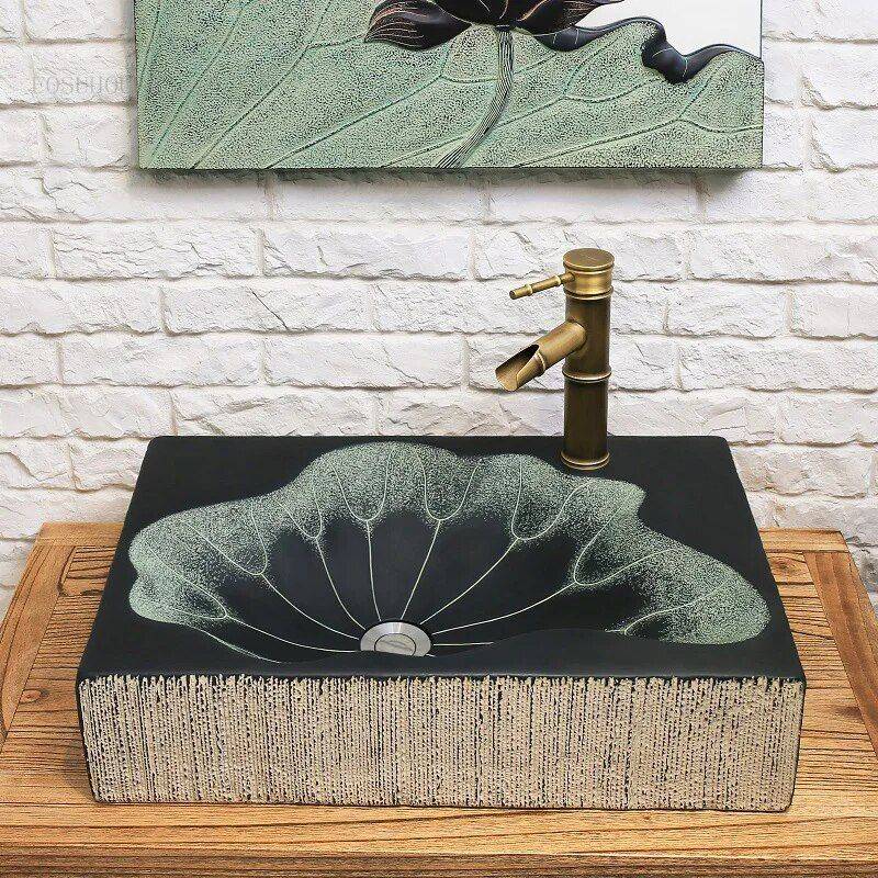 Modern Lotus Leaf Rectangular Resin Washbasin – Elegant Above Counter Bathroom Sink Bathroom Sinks Size : 57cm|87cm Modern Lotus Leaf Rectangular Resin Washbasin – Elegant Above Counter Bathroom Sink Bathroom Sinks Size : 57cm|87cm