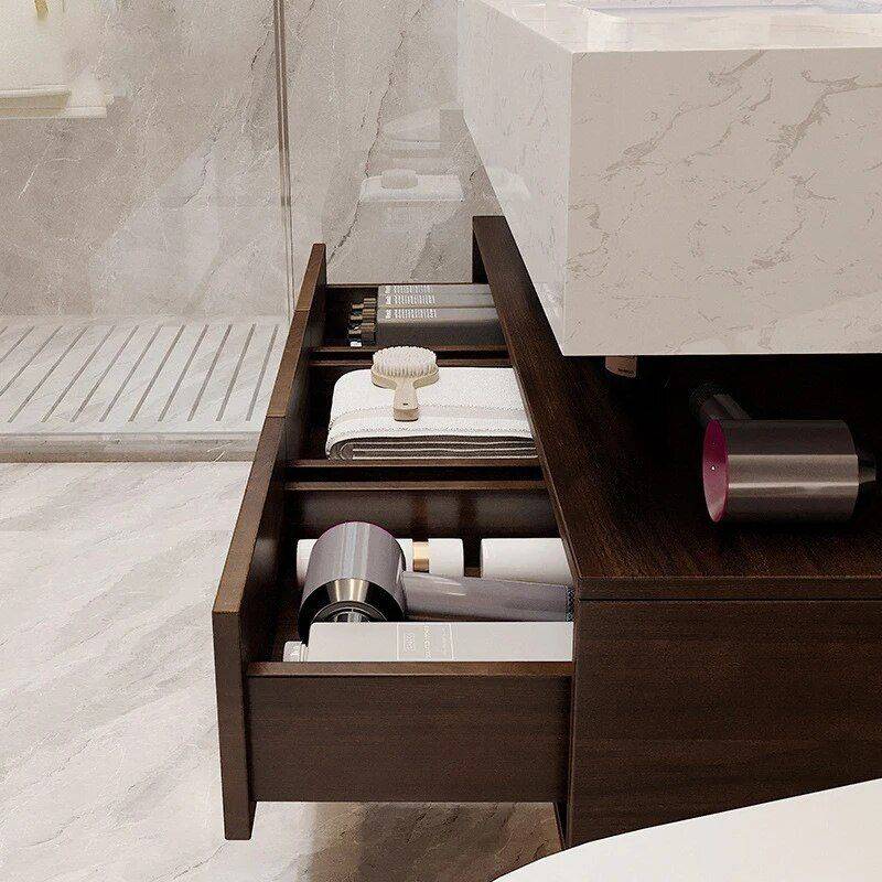 Modern Marble Surface Smart LED Bathroom Mirror Cabinet and Sink Set Bathroom Mirrors  