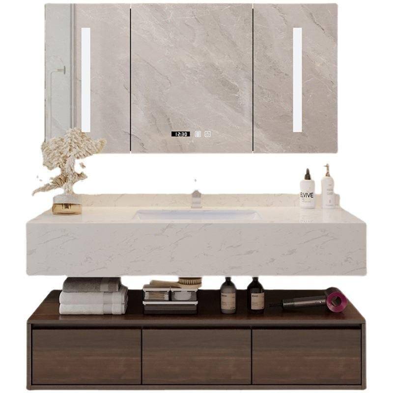 Modern Marble Surface Smart LED Bathroom Mirror Cabinet and Sink Set Bathroom Mirrors  