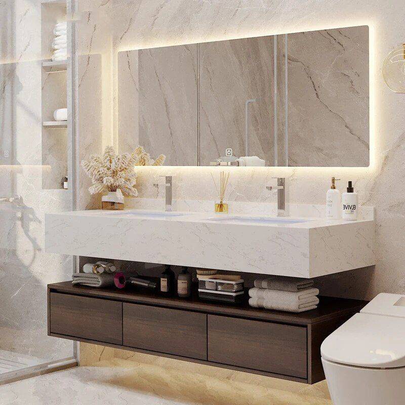 Modern Marble Surface Smart LED Bathroom Mirror Cabinet and Sink Set Bathroom Mirrors Modern Marble Surface Smart LED Bathroom Mirror Cabinet and Sink Set Bathroom Mirrors