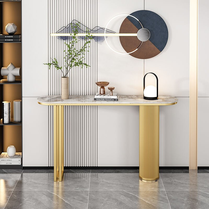 Modern Minimalist Slate Console Table for Elegant Entryways Furniture Stands & Console Tables Color : Gold/Marble|Black/Marble|Black/Gray|Black/White|Black Modern Minimalist Slate Console Table for Elegant Entryways Furniture Stands & Console Tables Color : Gold/Marble|Black/Marble|Black/Gray|Black/White|Black