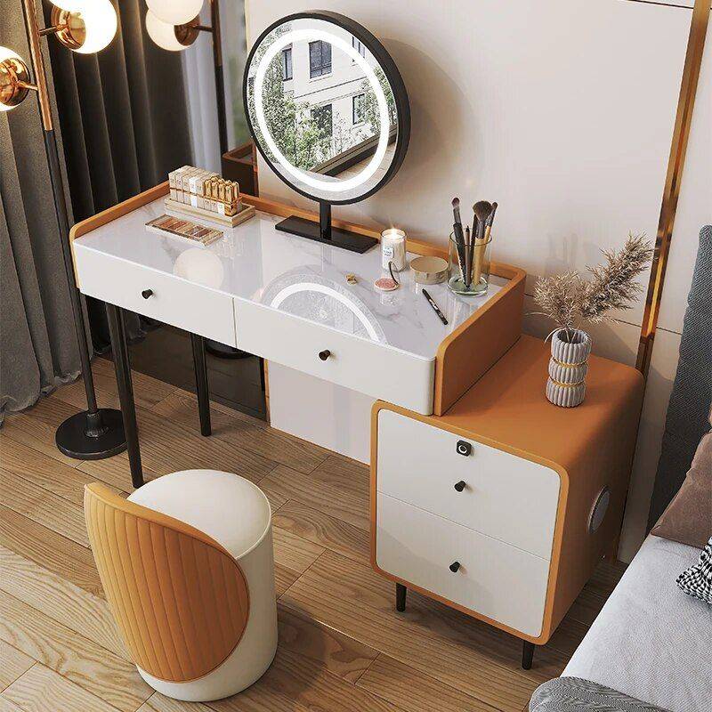 Modern Minimalist Vanity Table with Mirror & Stool – Free Shipping Furniture Storage Color : White|Gray|Orange Modern Minimalist Vanity Table with Mirror & Stool - Free Shipping Furniture Storage Color : White|Gray|Orange