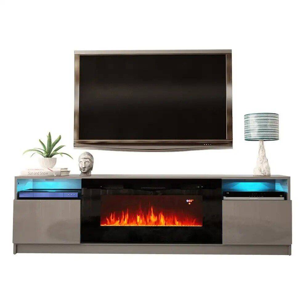 Modern Multi-Functional TV Stand with LED Fireplace Furniture Stands & Console Tables Color : Black|Silver 