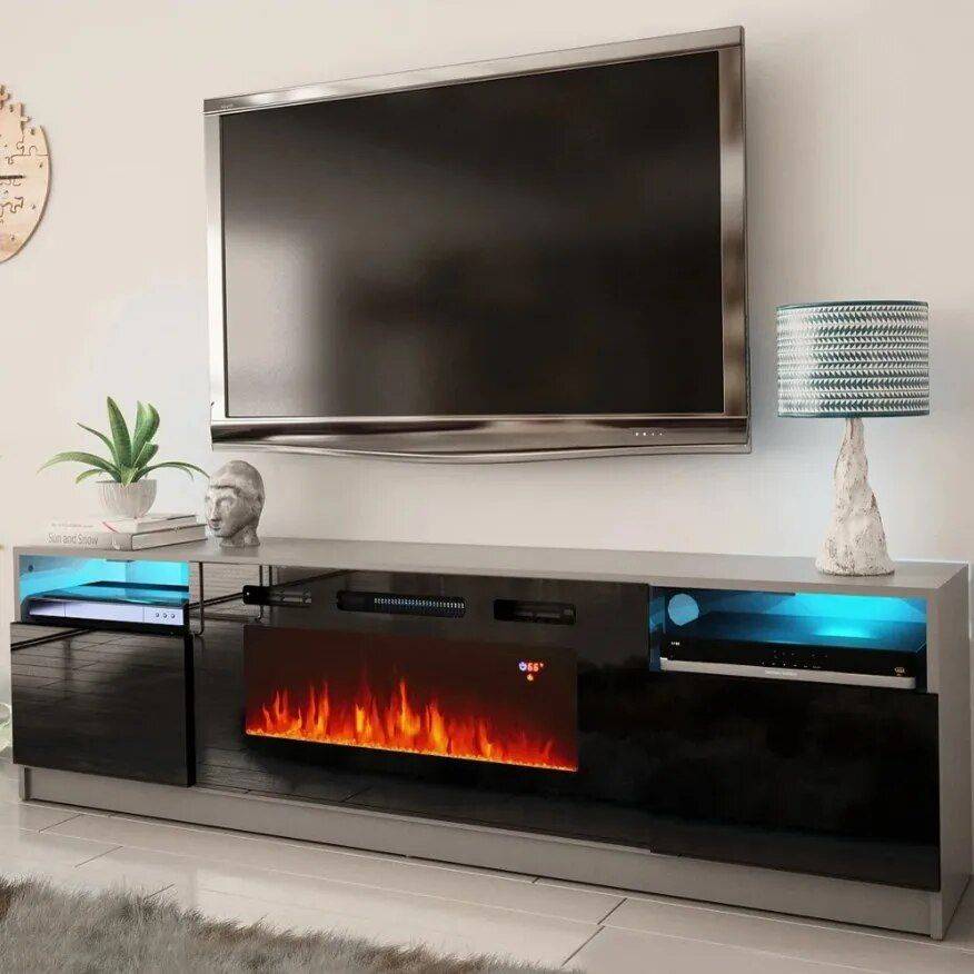Modern Multi-Functional TV Stand with LED Fireplace Furniture Stands & Console Tables Color : Black|Silver Modern Multi-Functional TV Stand with LED Fireplace Furniture Stands & Console Tables Color : Black|Silver