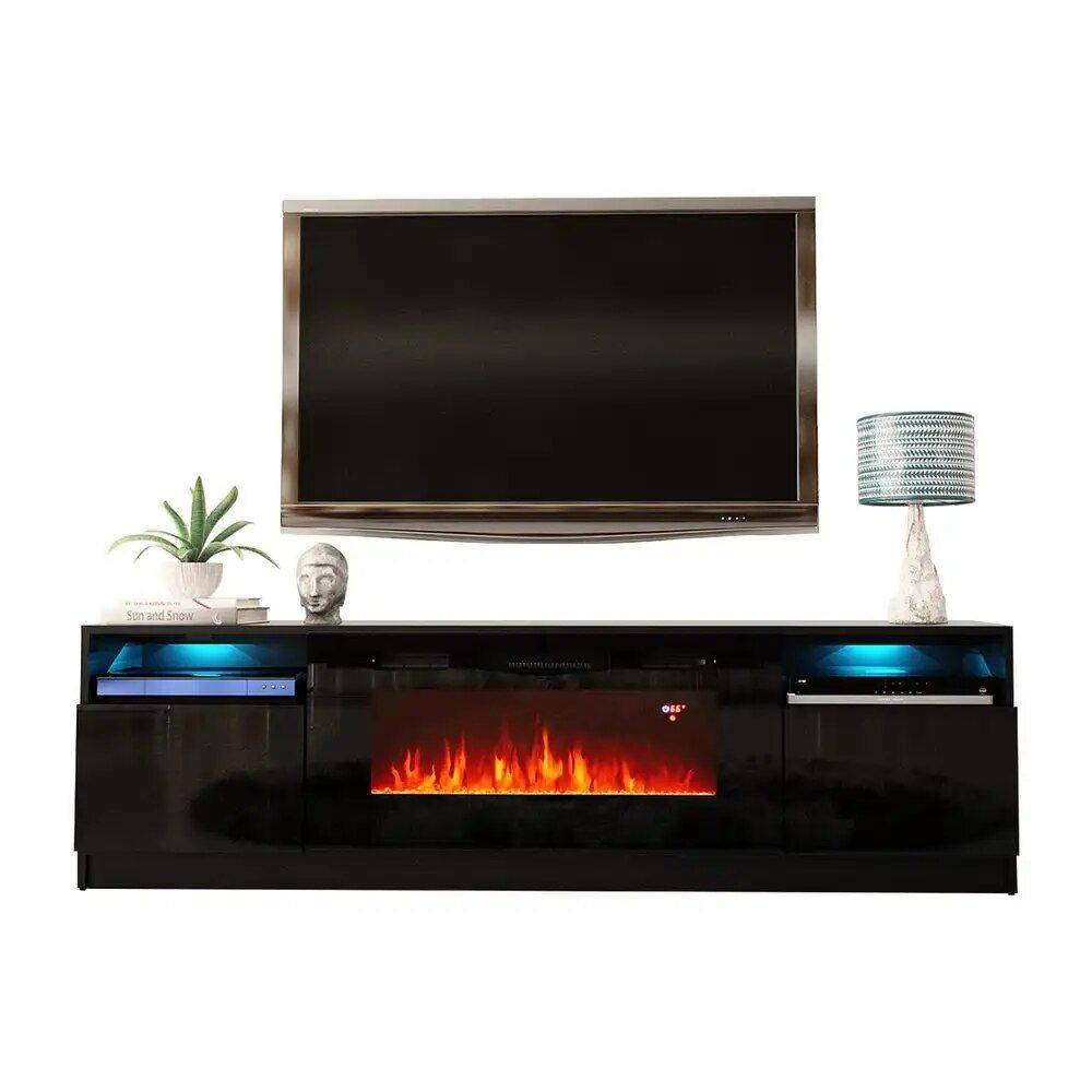 Modern Multi-Functional TV Stand with LED Fireplace Furniture Stands & Console Tables Color : Black|Silver 