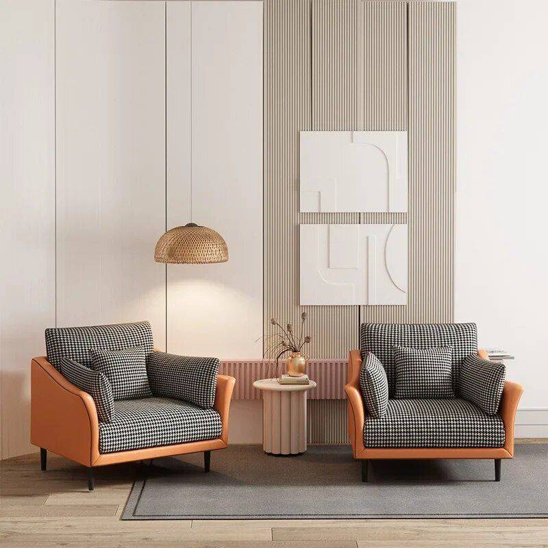 Modern Nordic Single Sofa Chair – Relaxing Armrest Floor Chair for Living Room and Bedroom Furniture Sofas & Chairs Color : Orange/Houndstooth|Blue|Yellow Modern Nordic Single Sofa Chair - Relaxing Armrest Floor Chair for Living Room and Bedroom Furniture Sofas & Chairs Color : Orange/Houndstooth|Blue|Yellow
