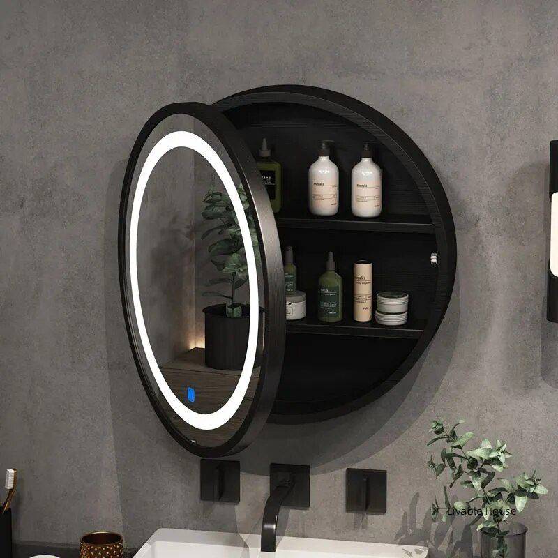 Modern Oval LED Illuminated Wooden Mirror Cabinet – Smart Bathroom Storage Solution Bathroom Mirrors Color : Brown (50cm)|Black (80cm)|Black (50cm)|Gold (50cm)|Gold (80cm) Modern Oval LED Illuminated Wooden Mirror Cabinet - Smart Bathroom Storage Solution Bathroom Mirrors Color : Brown (50cm)|Black (80cm)|Black (50cm)|Gold (50cm)|Gold (80cm)