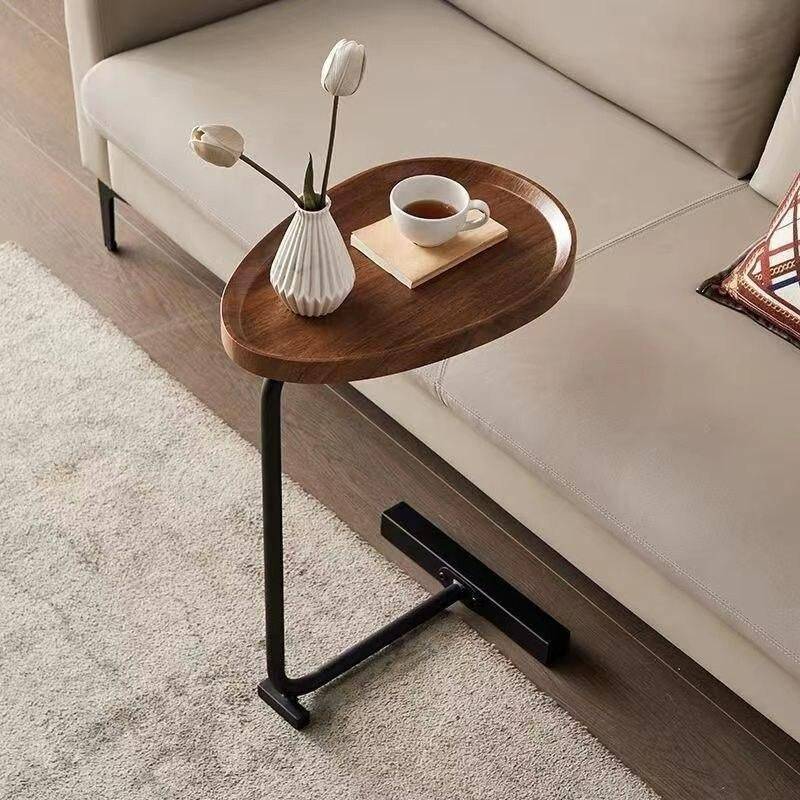 Modern Oval Side Table - Solid Wood Top Iron Frame Accent Furniture Furniture Side Tables & Coffee Tables Color : Golden - Walnut|Black - Walnut|Gold - Black Stone|Black - Black|Gold - White|Black - White|Golden - Walnut (with ledge)|Black - Walnut (with ledge)|Gold - Black Stone (with ledge)|Black - Black (with ledge)|Gold - White (with ledge)|Black - White (with ledge) 