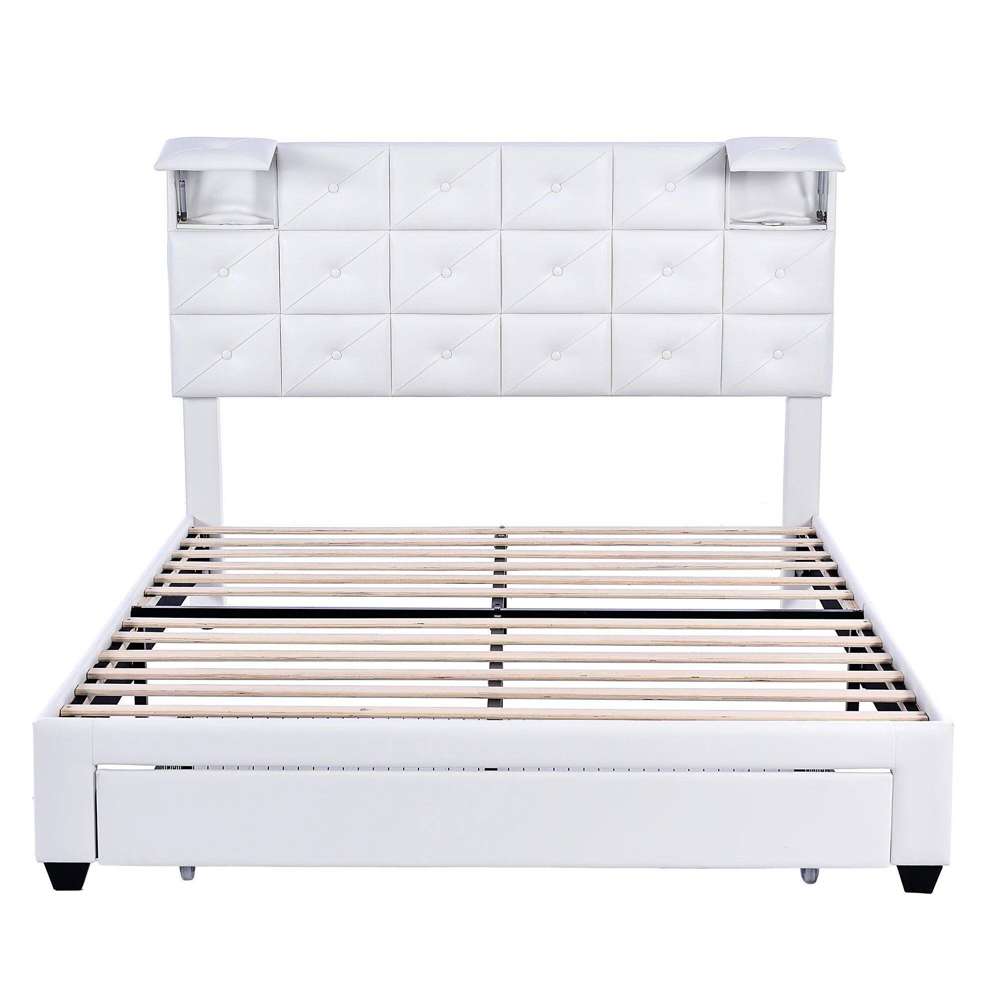 Modern Queen-Sized Upholstered PU Platform Bed with Wireless Charging and Storage Beds Furniture Color : Black|White|Gray|Beige Modern Queen-Sized Upholstered PU Platform Bed with Wireless Charging and Storage Beds Furniture Color : Black|White|Gray|Beige