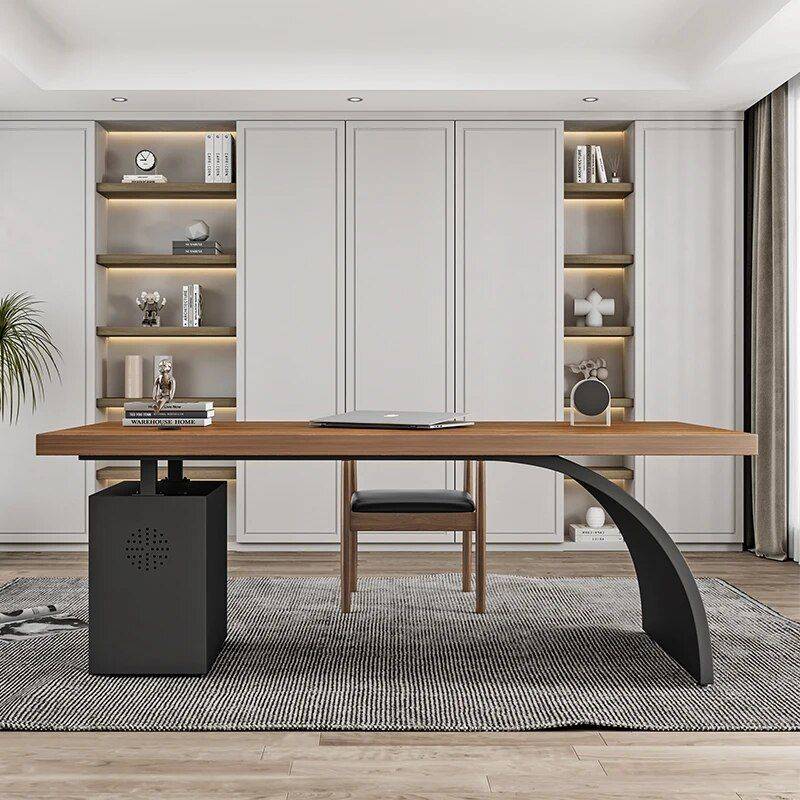 Modern Solid Wood Metal Computer Desk with Storage Furniture Office Furniture Color : Brown/Black (Storage)|Brown/Black (System Unit) Modern Solid Wood Metal Computer Desk with Storage Furniture Office Furniture Color : Brown/Black (Storage)|Brown/Black (System Unit)